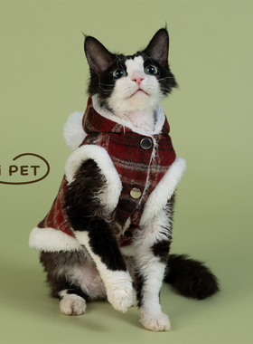 HOiii PET毛呢加绒外套保暖德文猫衣服无毛猫加厚马甲网红棉袄冬