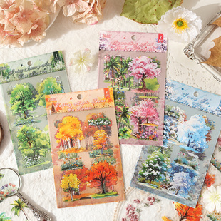 四季山涧PET平张贴纸  四时多彩树手账拼贴造景日记装饰防水贴画