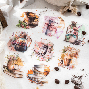 复古文艺奶茶热饮手账装 浪漫咖啡馆 饰贴画 一天PET贴纸 美好