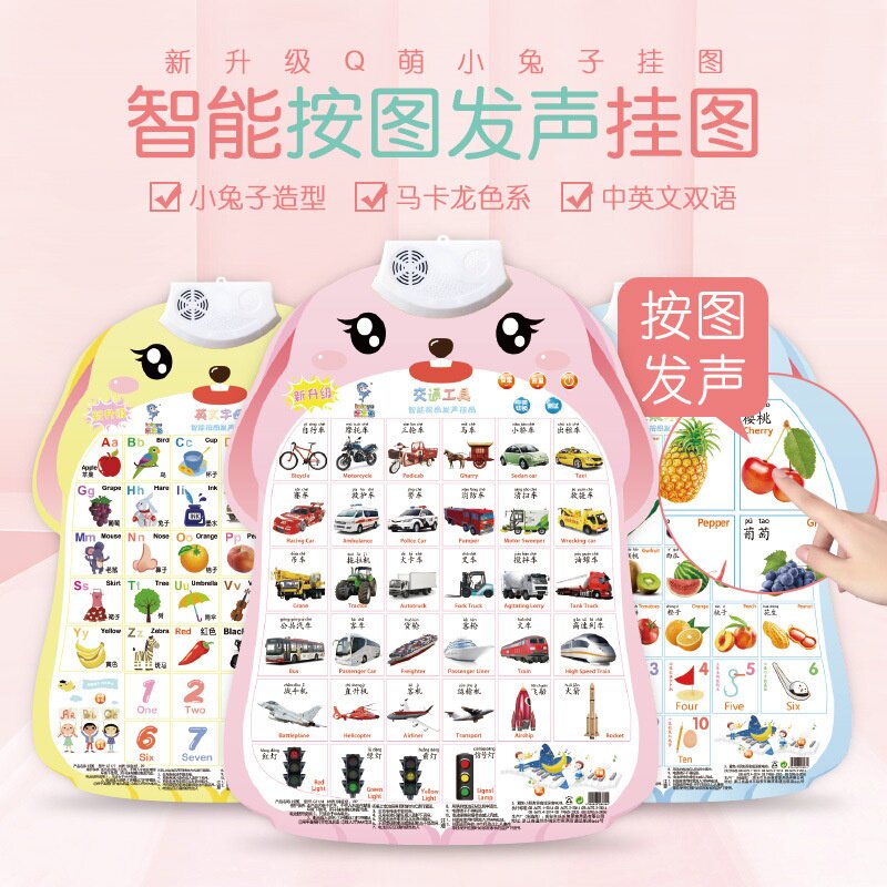 小兔子形状有声挂图早教可爱新奇玩具挂图/认知卡