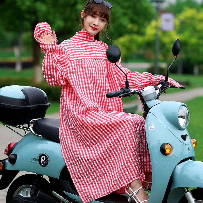 电动车防晒衣服夏季长袖全身骑车户外出行防晒披肩女长款遮阳衫