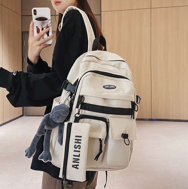 日系原宿复古工装书包初高中生大容量双肩包男潮ins校园风背包女