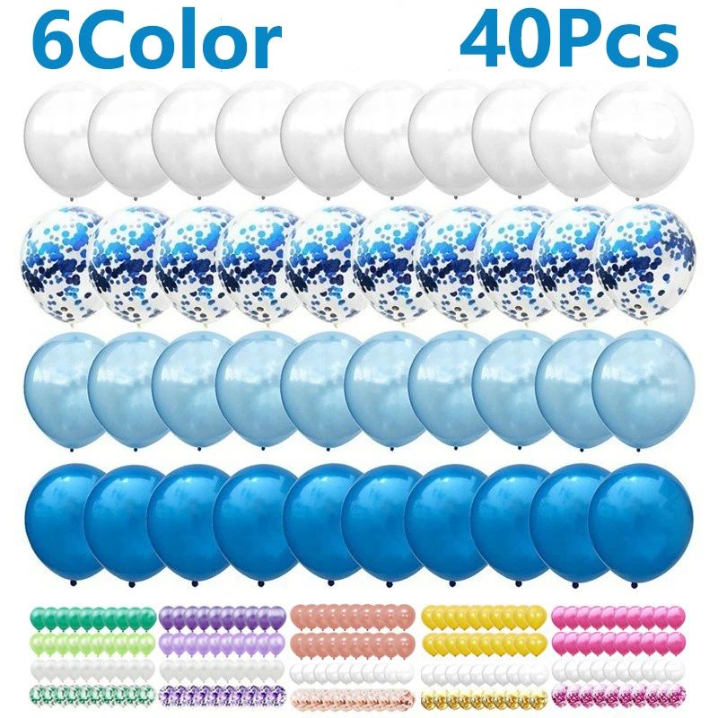 40Pcs/Set 12inch Mix Blue Rose Gold Confetti Latex Balloon F