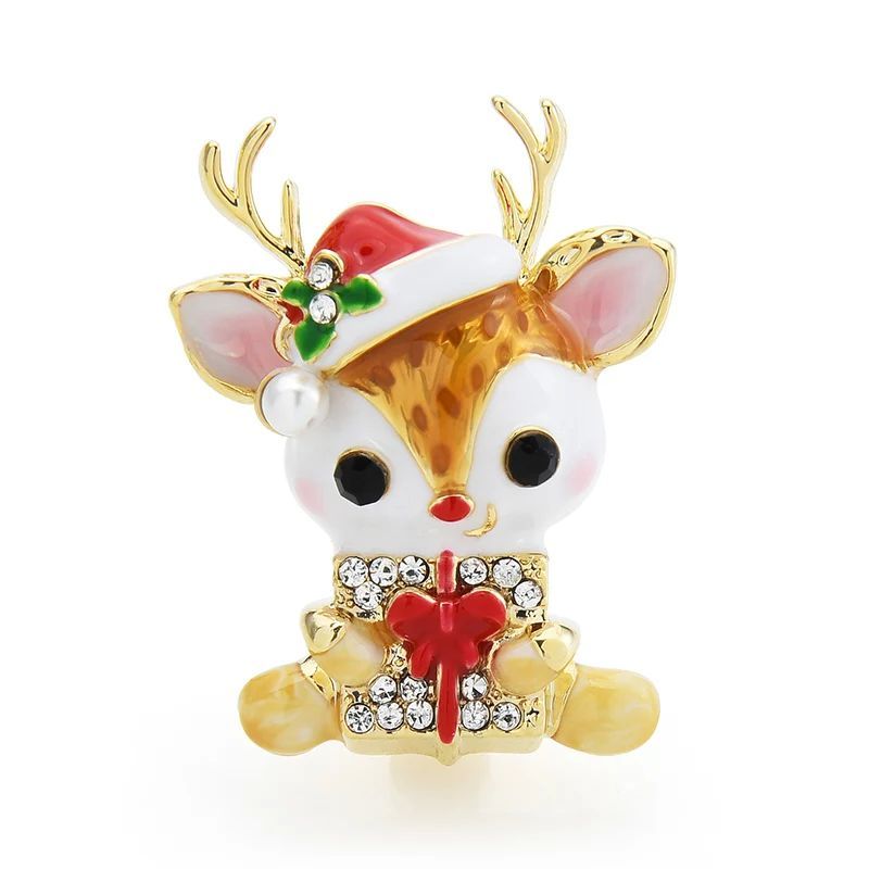 Cute Deer Brooches For Women Enamel Taking Gifts Deer Christ