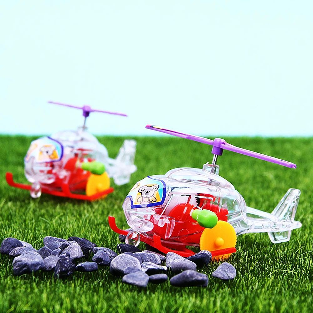 6Pcs Mini Clear Winding Up Windup Helicopter Toys Boys Girls