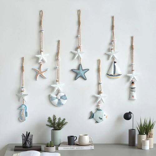 Mediterranean Style Wooden Ocean Animal with Jute Rope Wall