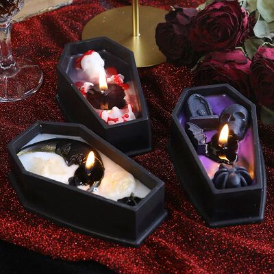 Skull Coffin Candle Halloween Holiday Haunted House Decorati