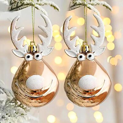 2Pcs Christmas Elk Ball Ornaments Xmas Tree Hanging Pendants