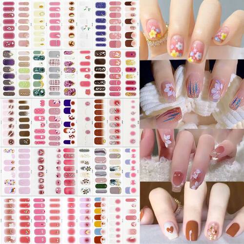50styles Full Wrap Nail Polish Stickers Flower/Heart/Blusher