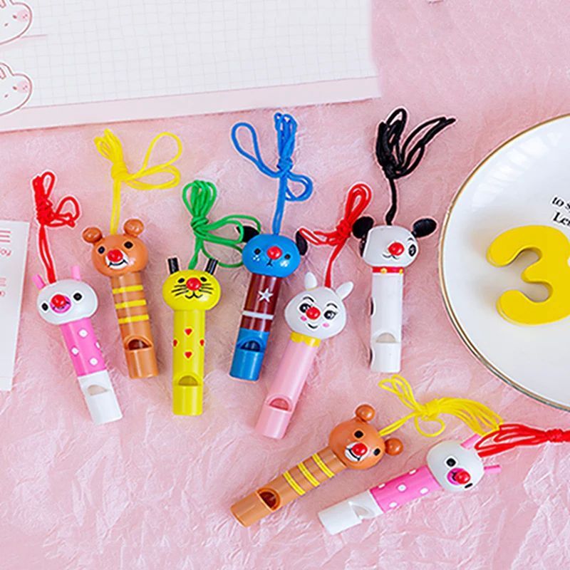 10PCS Cute Animal Multicolor Wooden Whistles Kids Birthday P