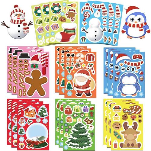 8/16/24pcs Cute Christmas Puzzle Stickers Make a Face Kids D