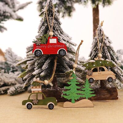 New Hanging Wooden Car Ornaments Christmas Tree Pendants Elk
