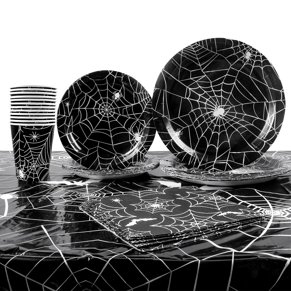 Halloween Party Spider Web Disposable Paper Plates Cup Table