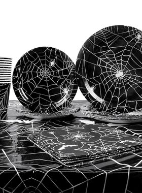 Halloween Party Spider Web Disposable Paper Plates Cup Table
