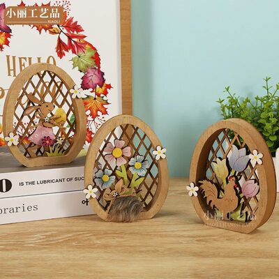 Wooden Easter Hollow Colored Egg Pendant Easter Rabbit for E
