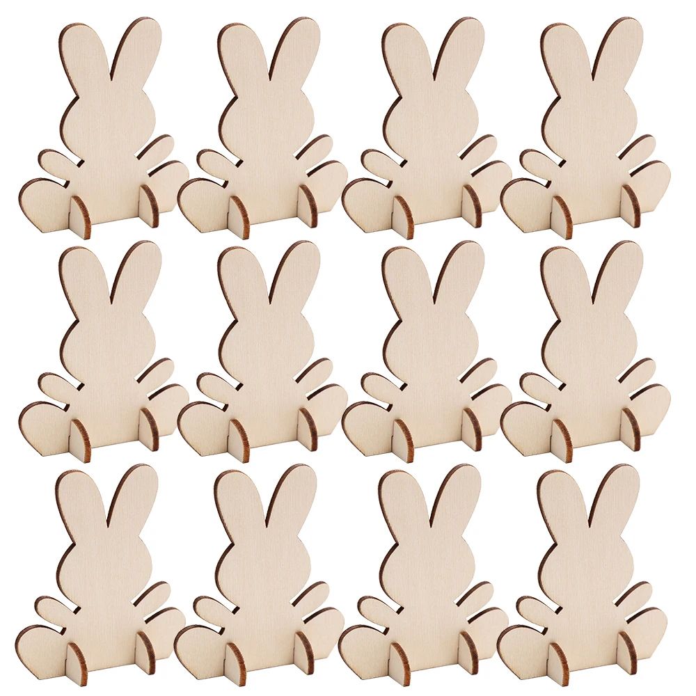 4/10pcs Wooden Easter Rabbit Ornament 2 Size Rabbit Crafts F