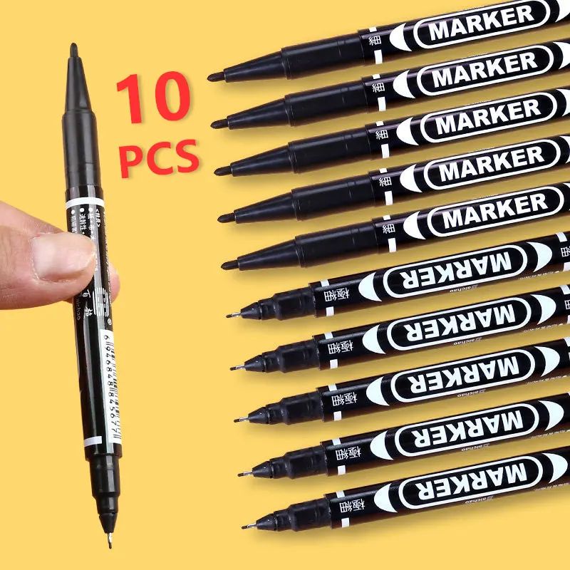 10Pc Permanent Markers Pens Manga Waterproof Double Sided Co