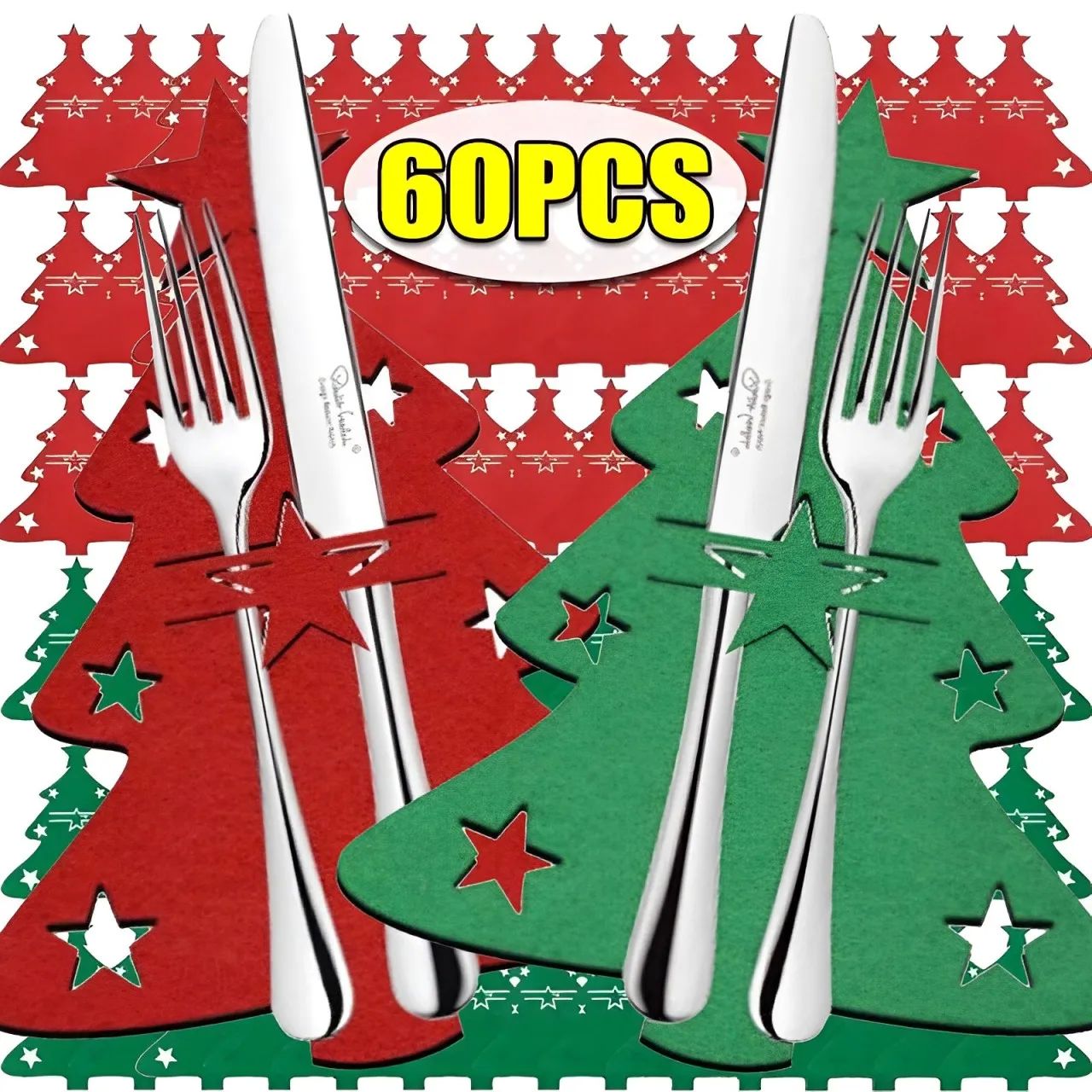 60/2PCS Christmas Cutlery Holders Xmas Tree Tableware Pocket