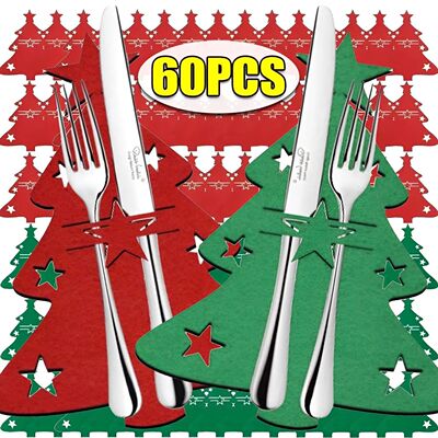 60/2PCS Christmas Cutlery Holders Xmas Tree Tableware Pocket