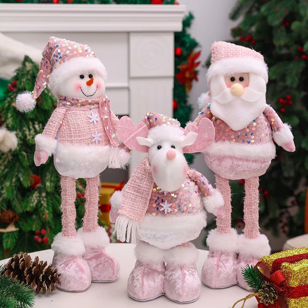 1pc-New Santa Claus Snowman Elk Pink Sequin Telescopic Doll