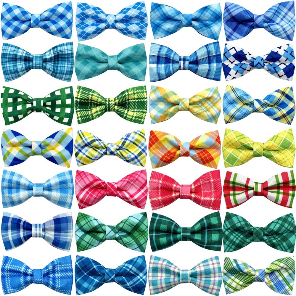50/100pcs Handmake Plaid Dog Bow Ties for Small Dogs Bowties