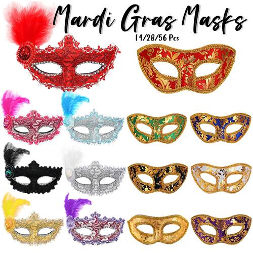 14-56pcs Mardi Gras Masks Masquerade Mask Vintage Antique Ma