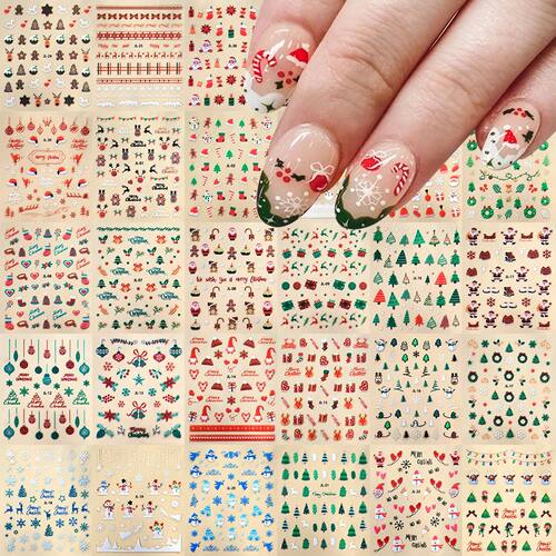 30pcs Christmas Nail Art Stickers 3D Snowman/Tree/Snowflake