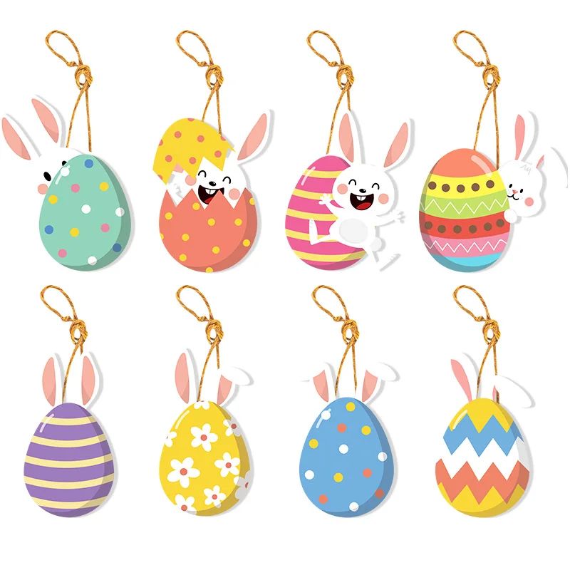 8pcs Easter Bunny Egg Hanging Ornaments Happy Easter Decorat