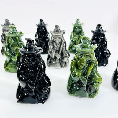1pc Obsidian Silvery Obsidian Green Stone Witch Statue | Cry