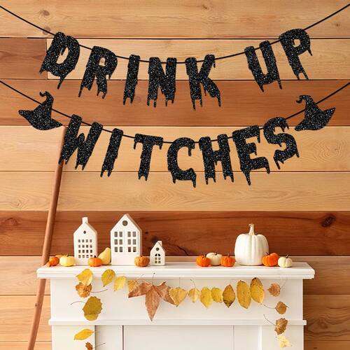 Drink Up Witches Banner Halloween Party Banner Glitter Lette
