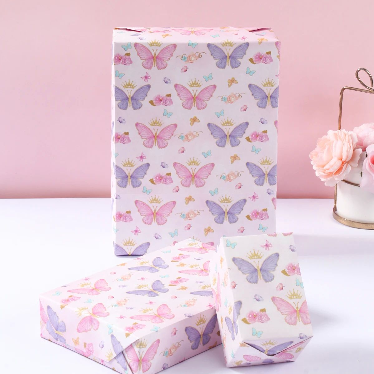 Pink Butterfly Gift Wrapping Paper Girls Birthday Party Deco