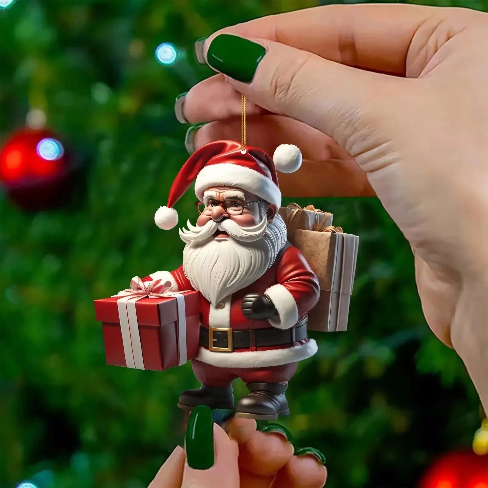 Christmas Flat Acrylic Cartoon Car Haning Pendants Xmas Sant