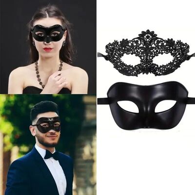 Men Women Masquerade Prom Sexy Black Eye Masks Couple Veneti