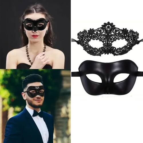 Men Women Masquerade Prom Sexy Black Eye Masks Couple Veneti