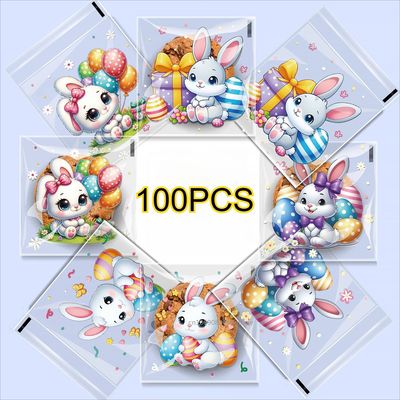 100pcs Easter Cellophane Treat Bags Plastic Transparent Gift