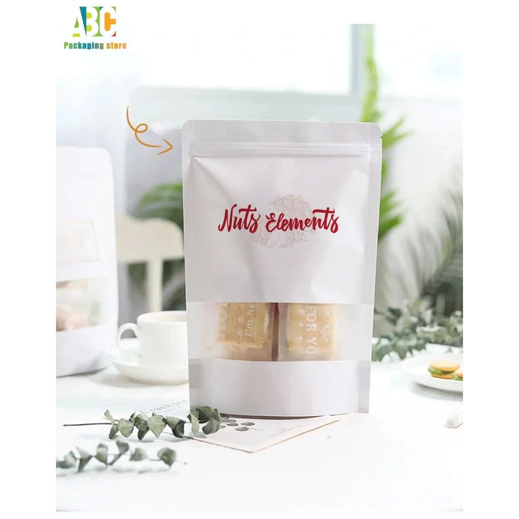 White Kraft Paper Bag,Frosted Window,Waterproof,Nut,Biscuit,