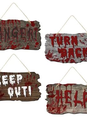 Scary Halloween Blood Handprint Pendant Paper Festive Wooden