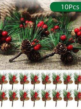 10Pcs Christmas Pine Picks Artificial Red Berries Branches w