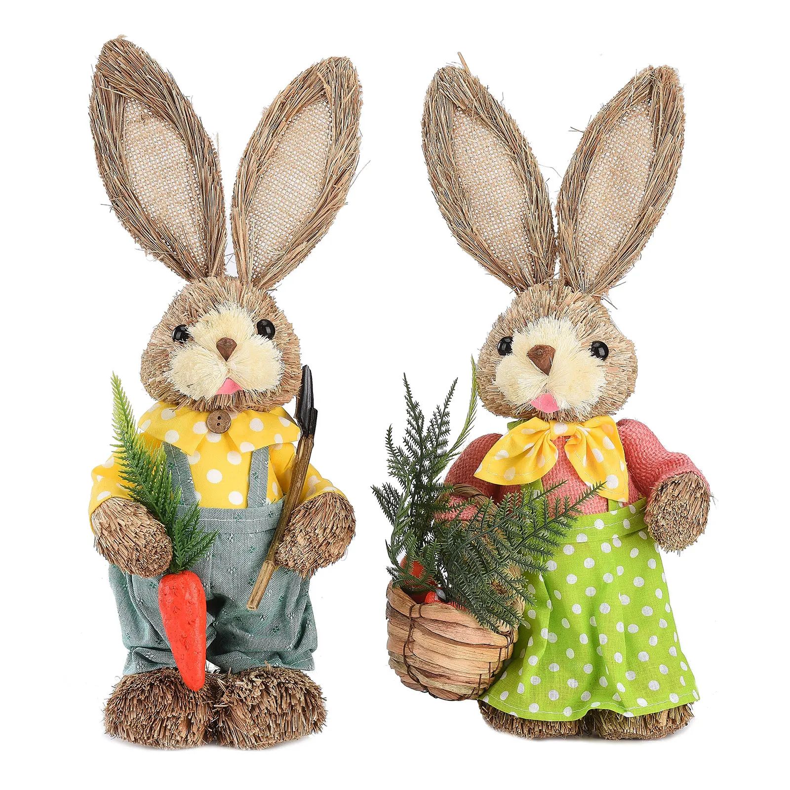 2PCS Creative Straw Rabbit Bunny Ornament Easter Party Decor