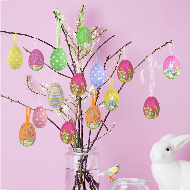12pcs Easter Eggs Happy Easter Party Painting Foam Rabbit Eg