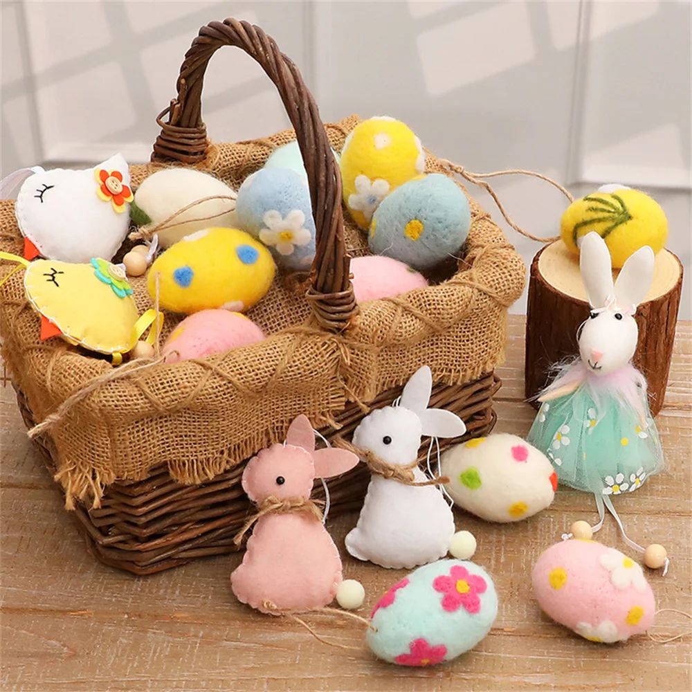 Wool Felt Foam Easter Eggs Happy Easter Decorations Painted