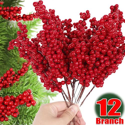 12/1Pcs Christmas Red Berries Artificial Fruit Holly Berry S