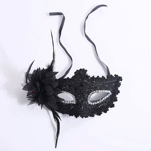 Feather Rhinestones Masquerade Mask Lace Flower Half Face Se