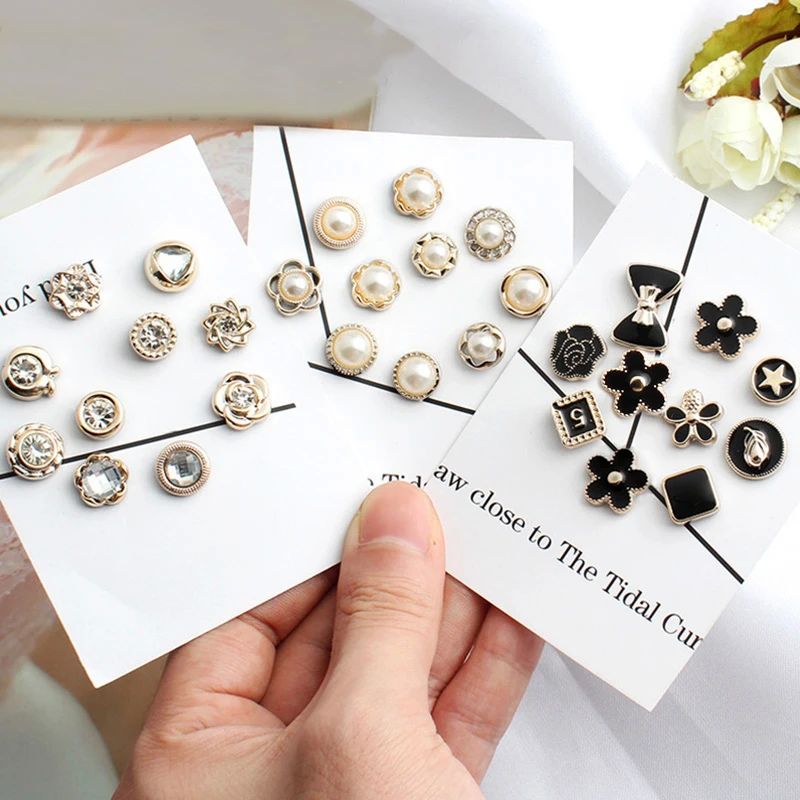10Pcs Brooch Pin Set Women Pearl Rhinestones Small Brooch An