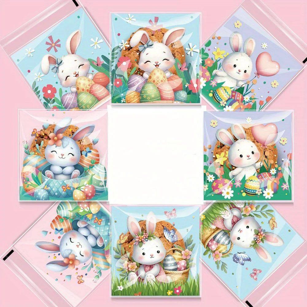 100pcs Easter Cellophane Treat Bags Self Sealing Candy Cooki