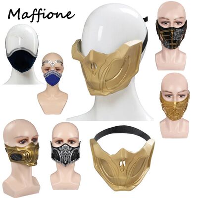 Mortal Cos Kombat 11 Cosplay Scorpion Latex Gloden Mask Helm