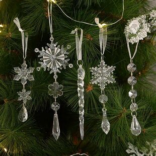 5Pcs Christmas Acrylic Snowflake Icicle Xmas Tree Hanging Or