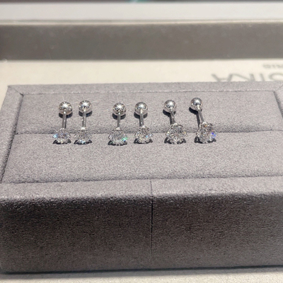 18k白金玫瑰金人工合成培育钻石四爪六爪耳钉女款螺丝耳骨钉耳饰