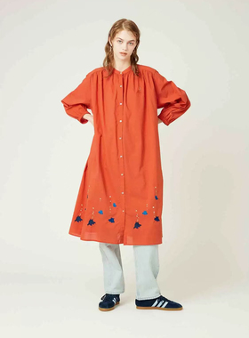 不退换货 潮牌红牌G家合作款章鱼先生海底世界长袖百搭衬衫连身裙