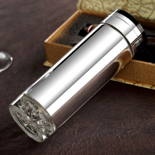 玻璃真空保温杯男士 女镜面镀银水晶加厚便携泡茶水杯子隔热耐高温